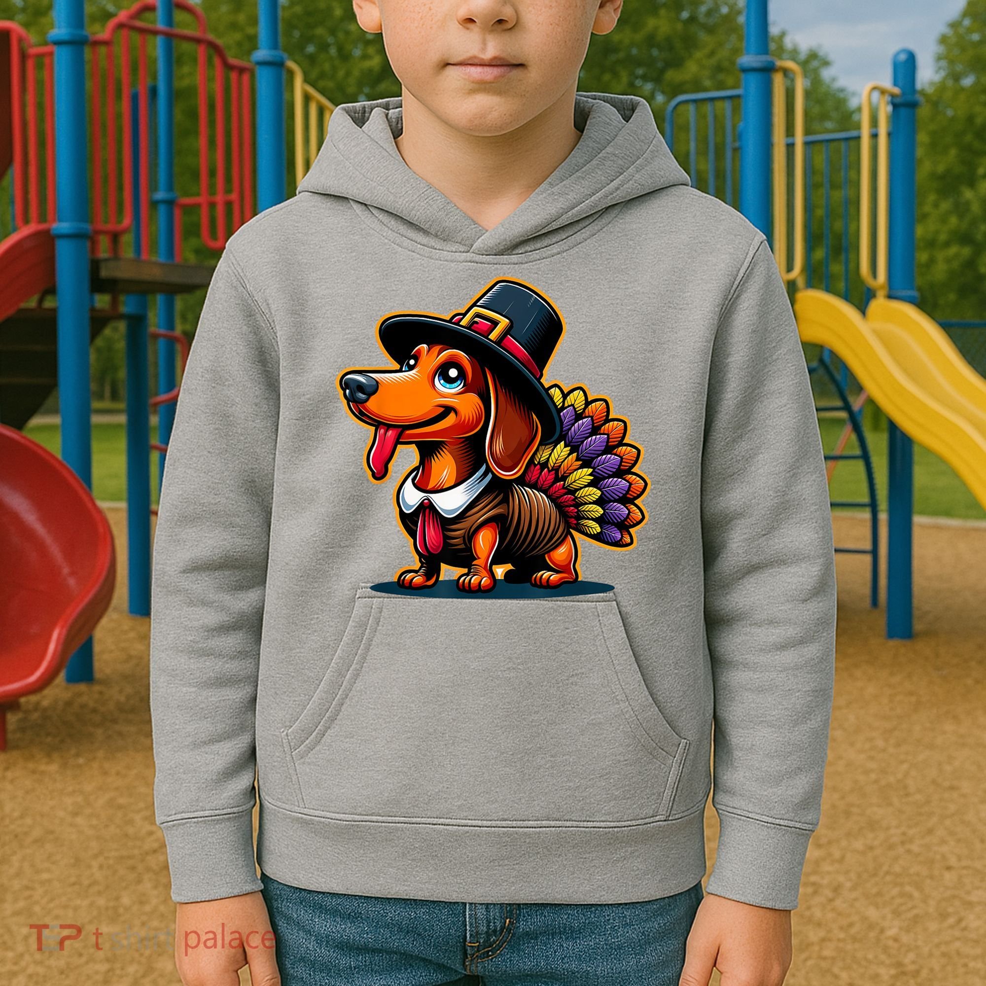 Humor Thanksgiving Turkey Weiner Dachshund Dog Kids Hoodie