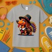 Humor Thanksgiving Turkey Weiner Dachshund Dog Kids T-Shirt thumb 3