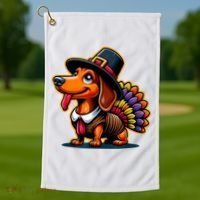 Humor Thanksgiving Turkey Weiner Dachshund Dog Golf Towel thumb 1
