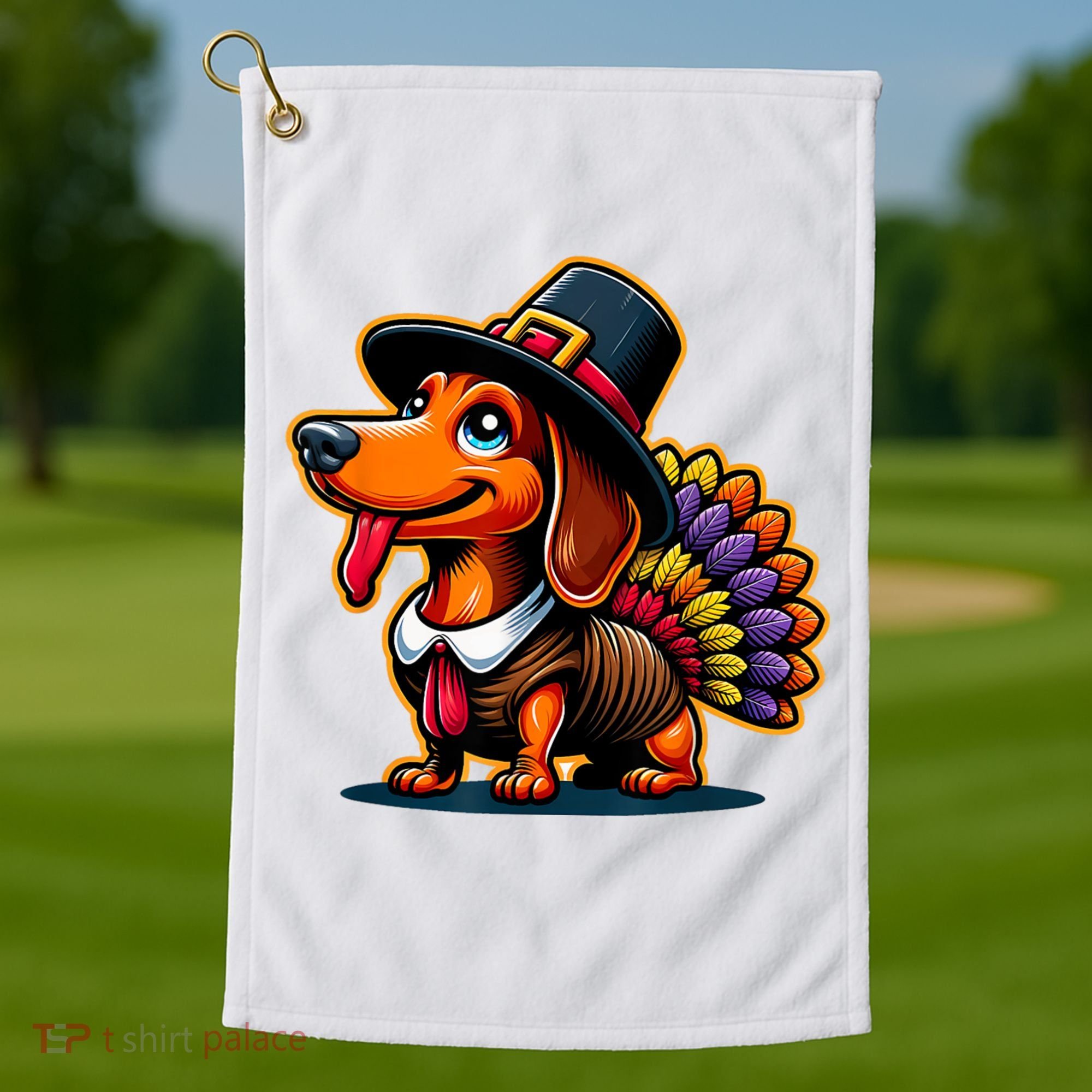 Humor Thanksgiving Turkey Weiner Dachshund Dog Golf Towel