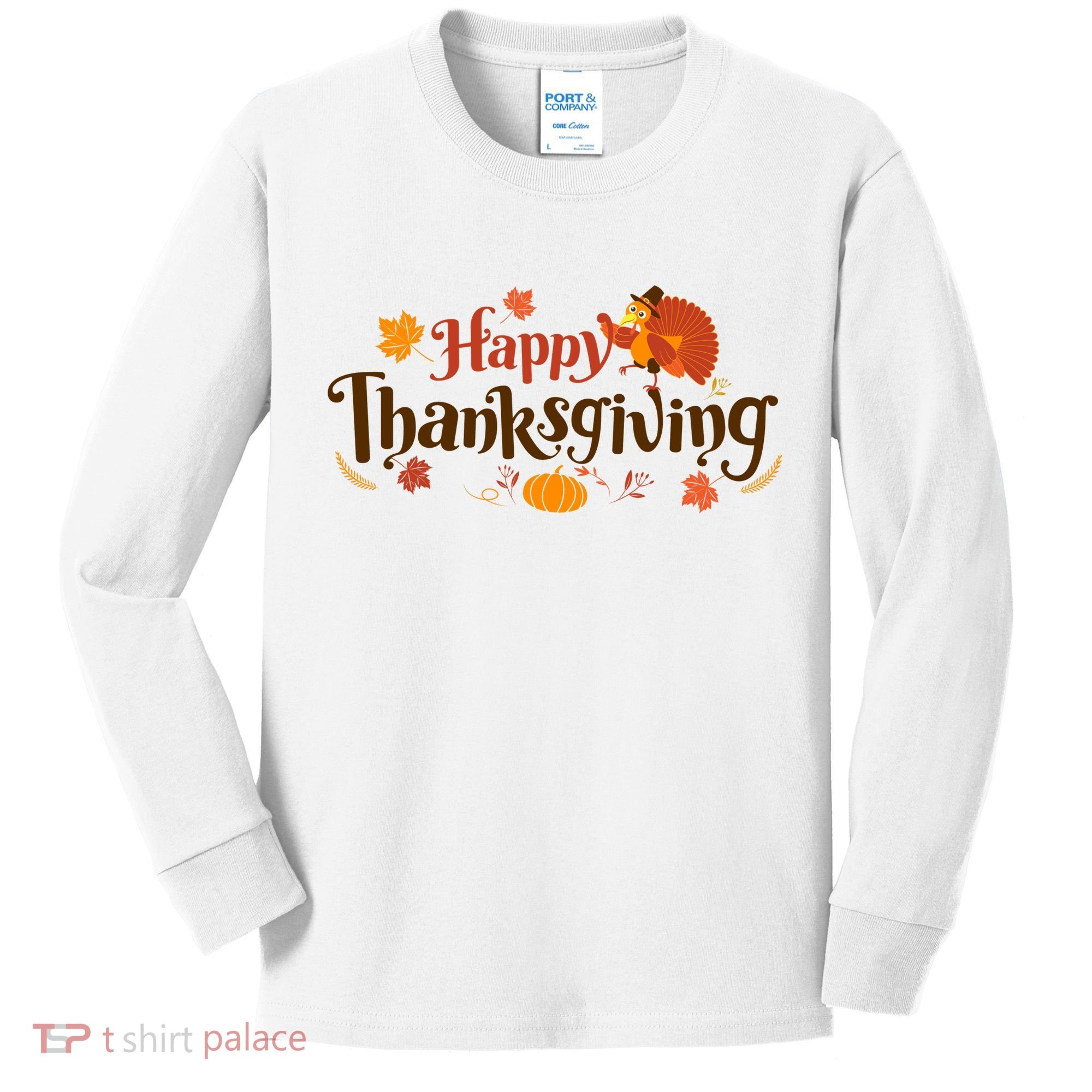Happy Thanksgiving Turkey Holiday Cute Gift Kids Long Sleeve Shirt