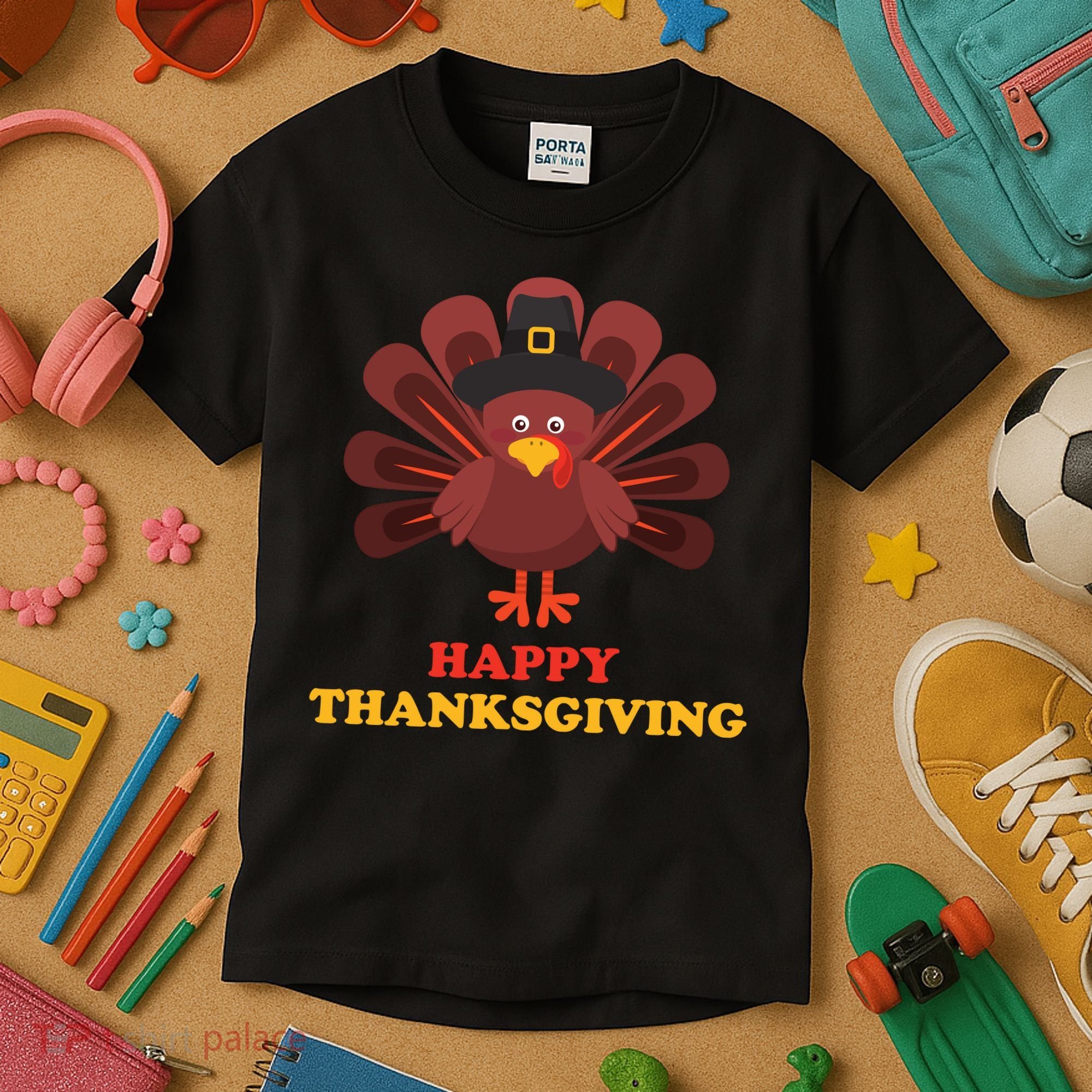 Happy Thanksgiving Turkey Holiday Festive Kids T-Shirt
