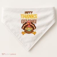 Happy Thanksgiving Turkey Pie Holiday USA-Made Doggie Bandana thumb 0