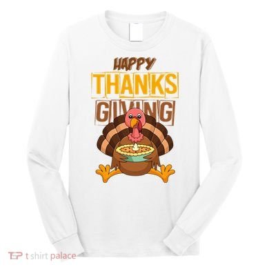 Happy Thanksgiving Turkey Pie Holiday Long Sleeve Shirt