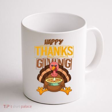 Happy Thanksgiving Turkey Pie Holiday Coffee Mug back