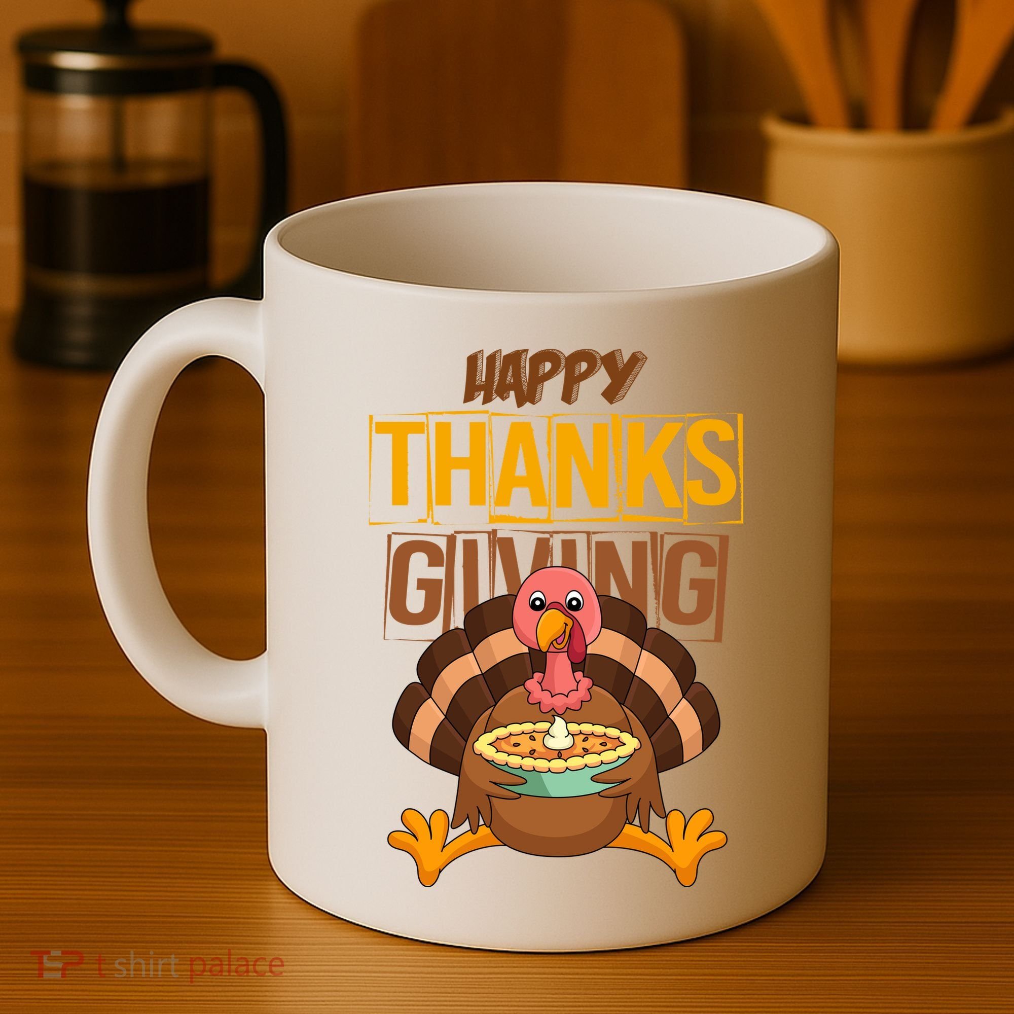 Happy Thanksgiving Turkey Pie Holiday Coffee Mug