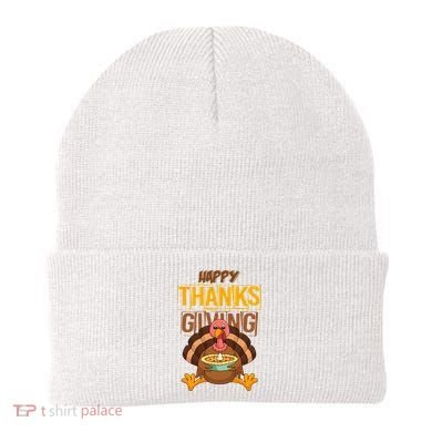 Happy Thanksgiving Turkey Pie Holiday Beanie