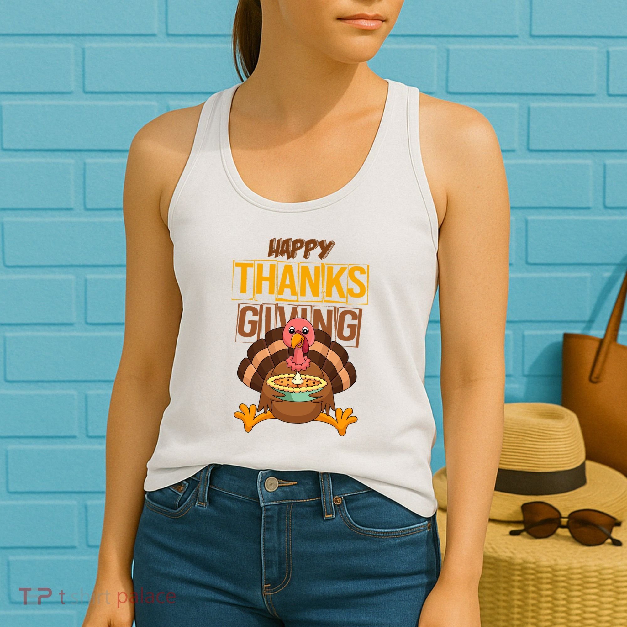 Happy Thanksgiving Turkey Pie Holiday Women's Tank Top