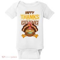 Happy Thanksgiving Turkey Pie Holiday Baby Bodysuit thumb 0