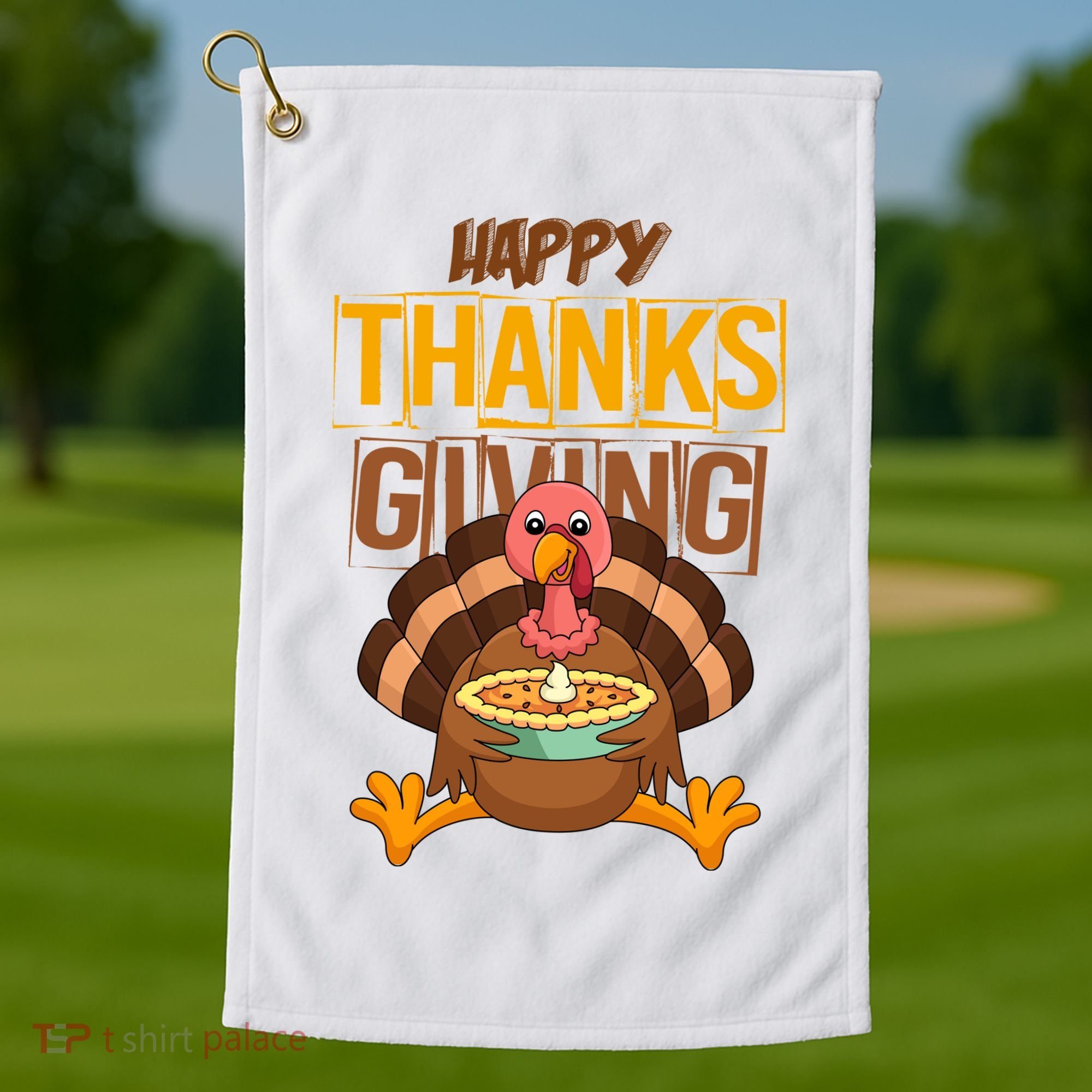 Happy Thanksgiving Turkey Pie Holiday Golf Towel