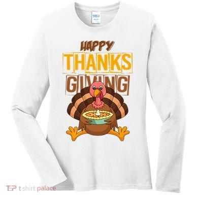 Happy Thanksgiving Turkey Pie Holiday Women's Long Sleeve Shirt