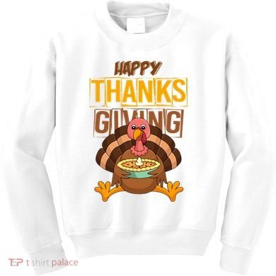 Happy Thanksgiving Turkey Pie Holiday Kids Sweatshirt
