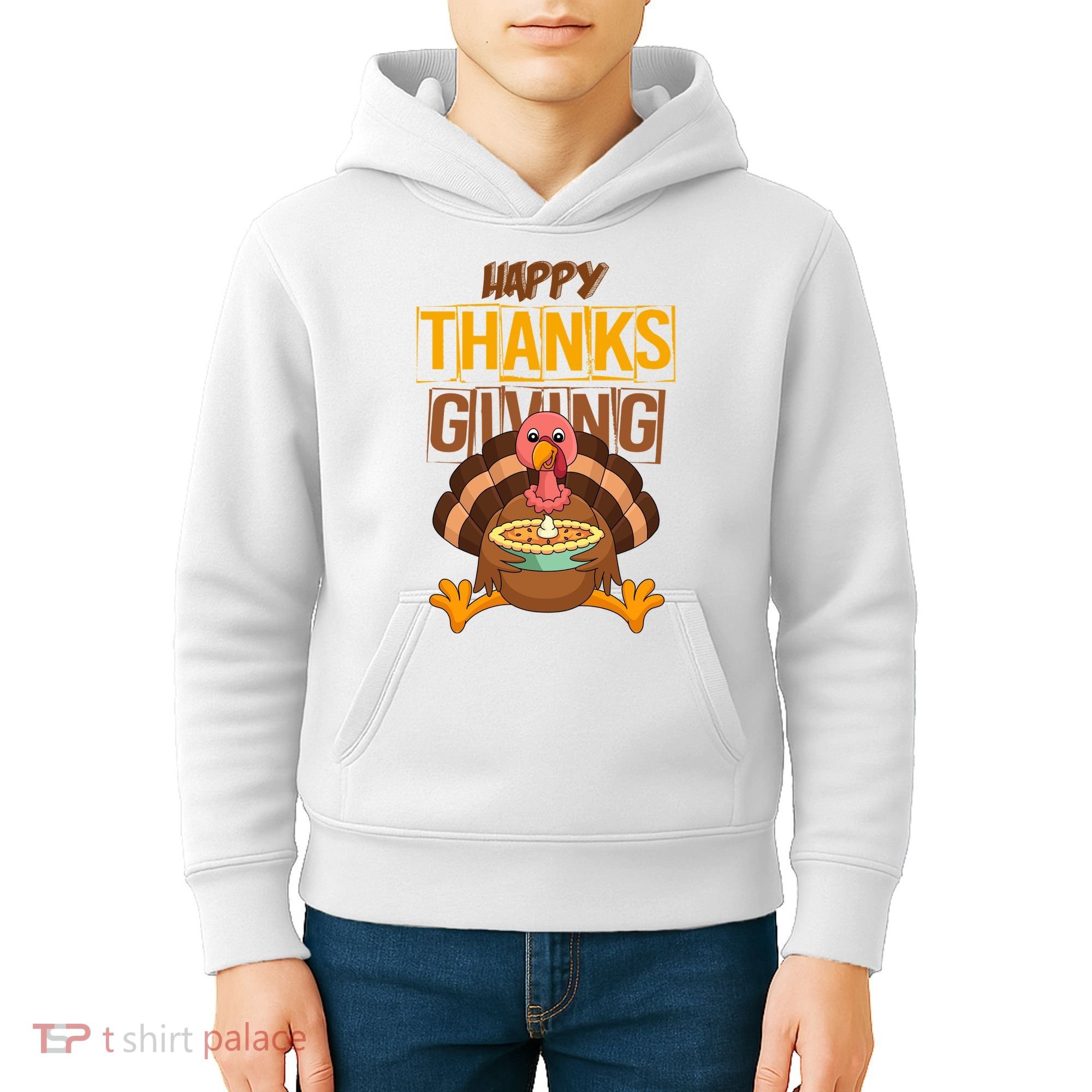 Happy Thanksgiving Turkey Pie Holiday Kids Hoodie