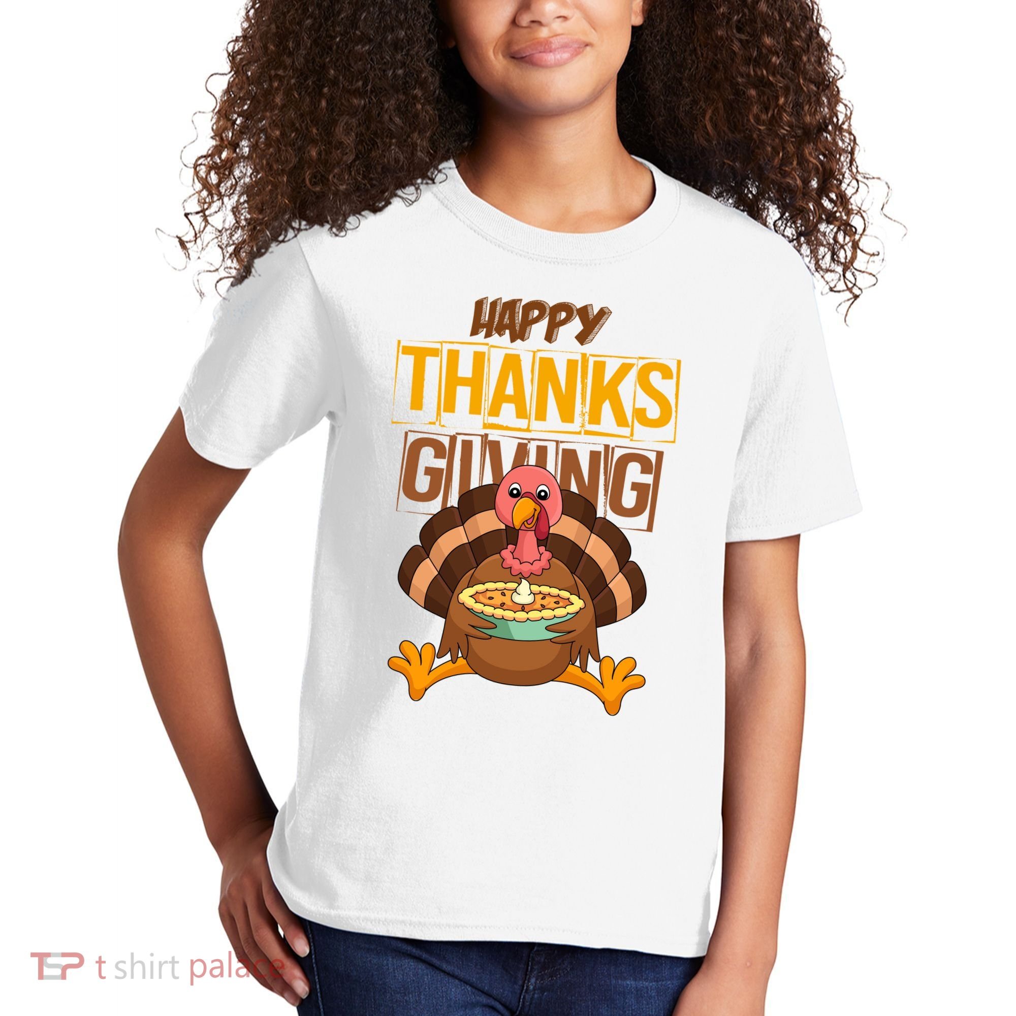 Happy Thanksgiving Turkey Pie Holiday Kids T-Shirt