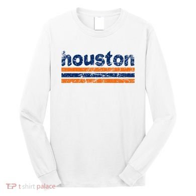 Houston Texas Three Stripe Vintage Weathered Long Sleeve Shirt