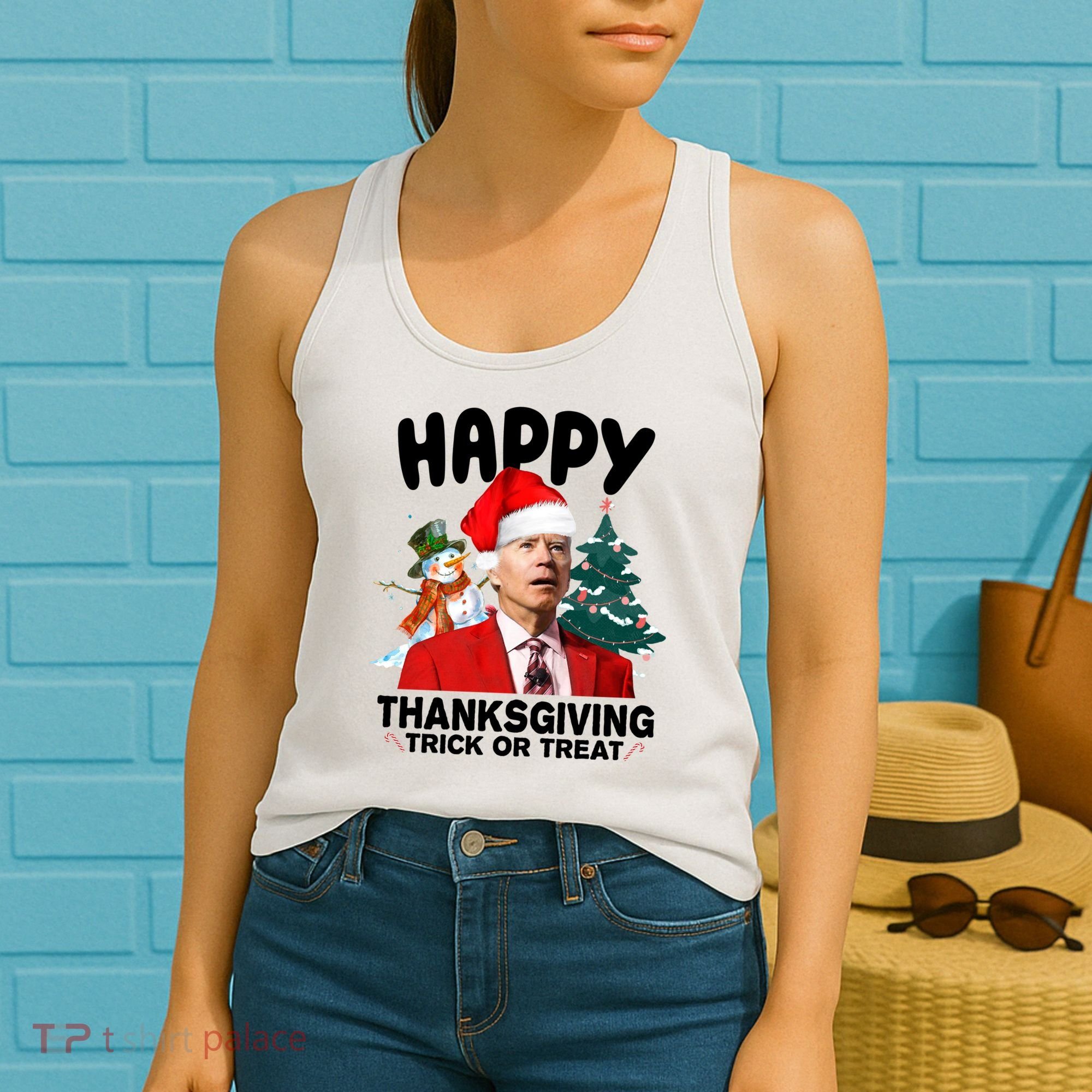 Happy Thanksgiving Trick Or Treat Funny Joe Biden Women's Tank Top