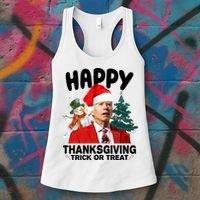 Happy Thanksgiving Trick Or Treat Funny Joe Biden Women's Tank Top thumb 3
