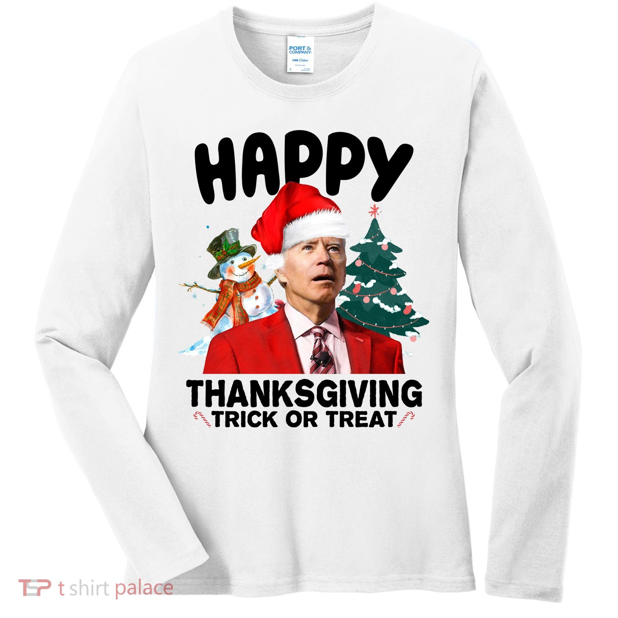 Happy Thanksgiving Trick Or Treat Funny Joe Biden Women's Long Sleeve Shirt