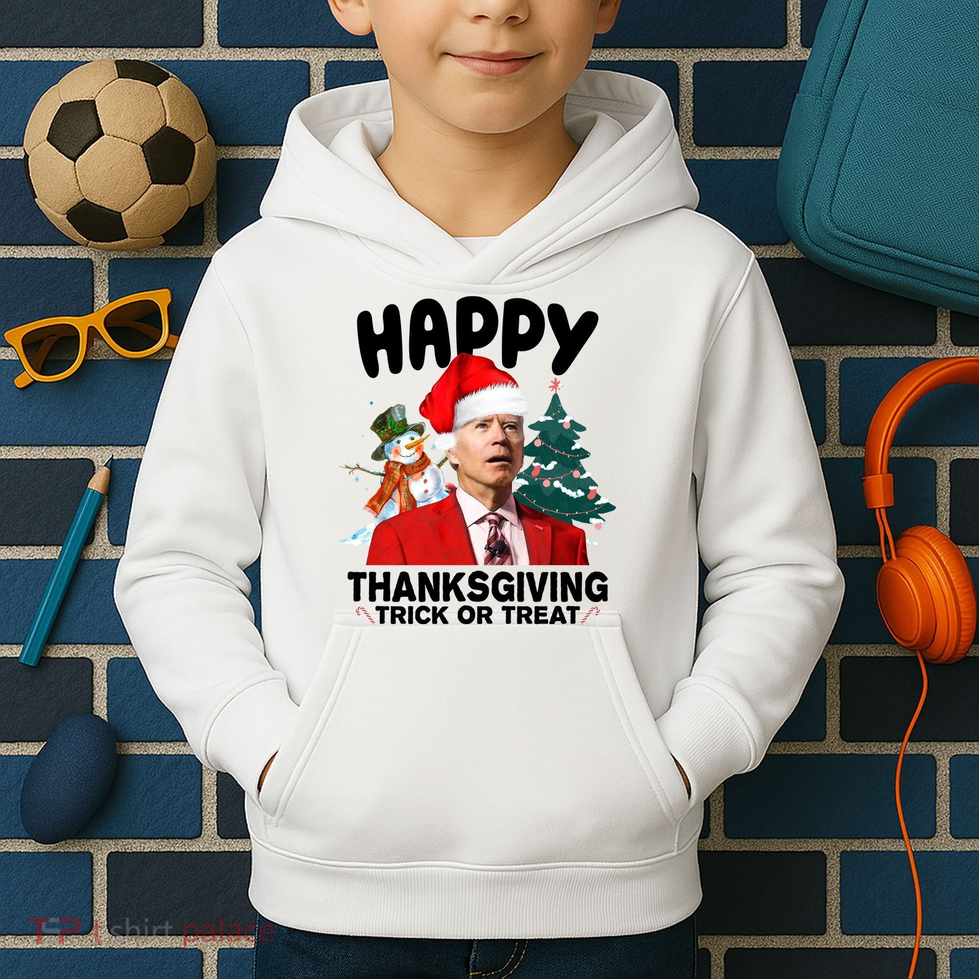 Happy Thanksgiving Trick Or Treat Funny Joe Biden Kids Hoodie