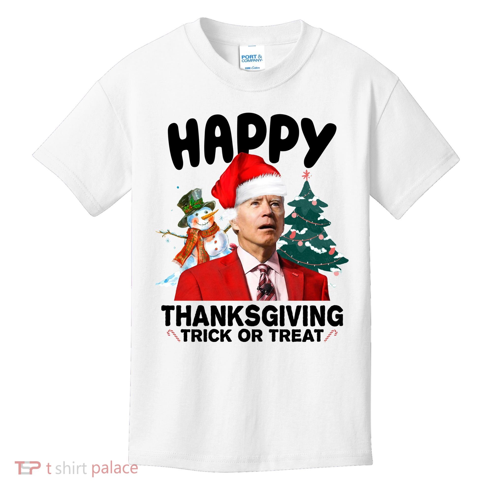Happy Thanksgiving Trick Or Treat Funny Joe Biden Kids T-Shirt