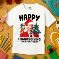 Happy Thanksgiving Trick Or Treat Funny Joe Biden Kids T-Shirt thumb 3