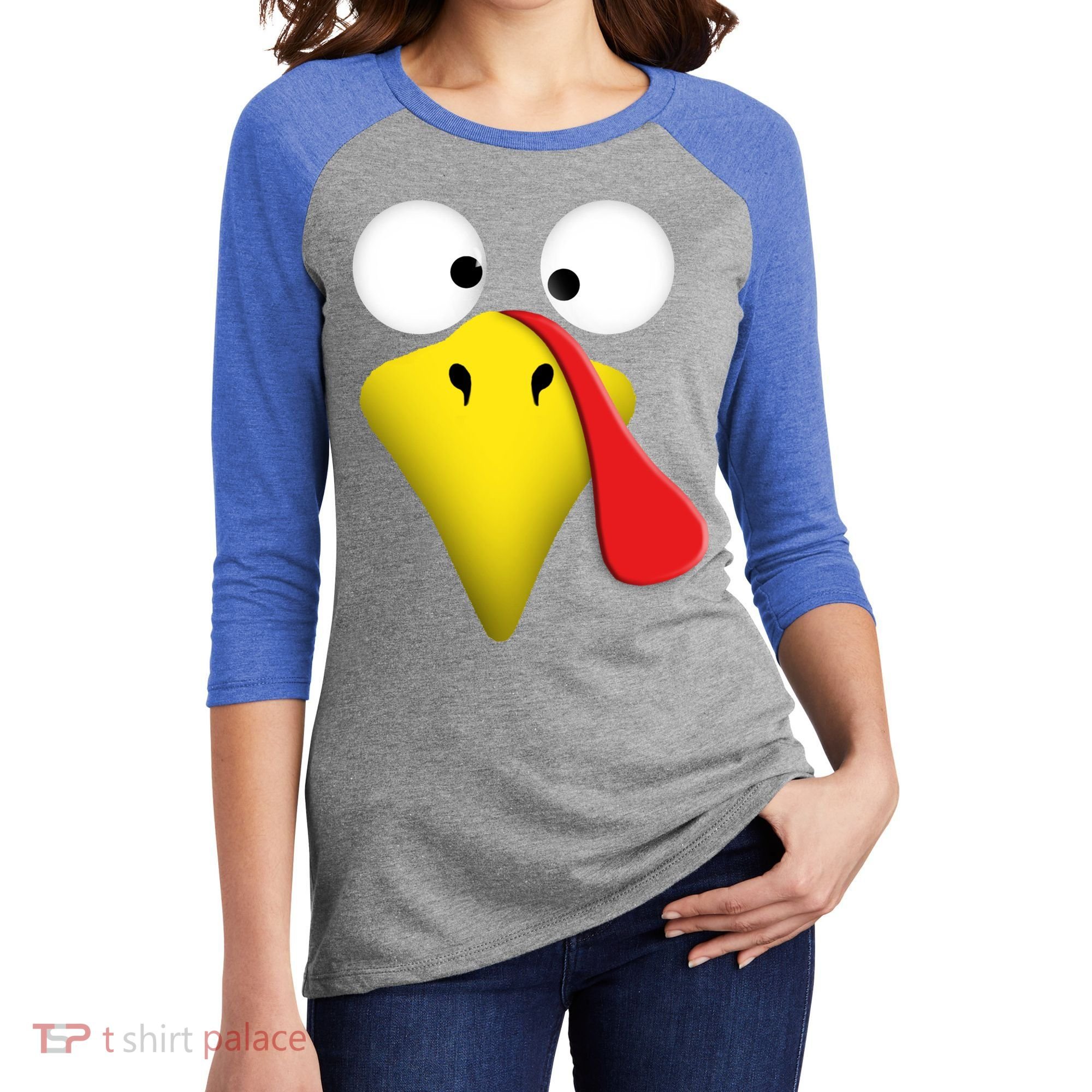 Happy Thanksgiving Turkey Outfit Funny Gift Women's Tri-Blend 3/4-Sleeve Raglan Shirt