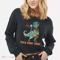 Halloween Trex Tgiftrex Trick Rawr Treat Funny Dinosaur Mummy Gift Cropped Pullover Crew thumb 2