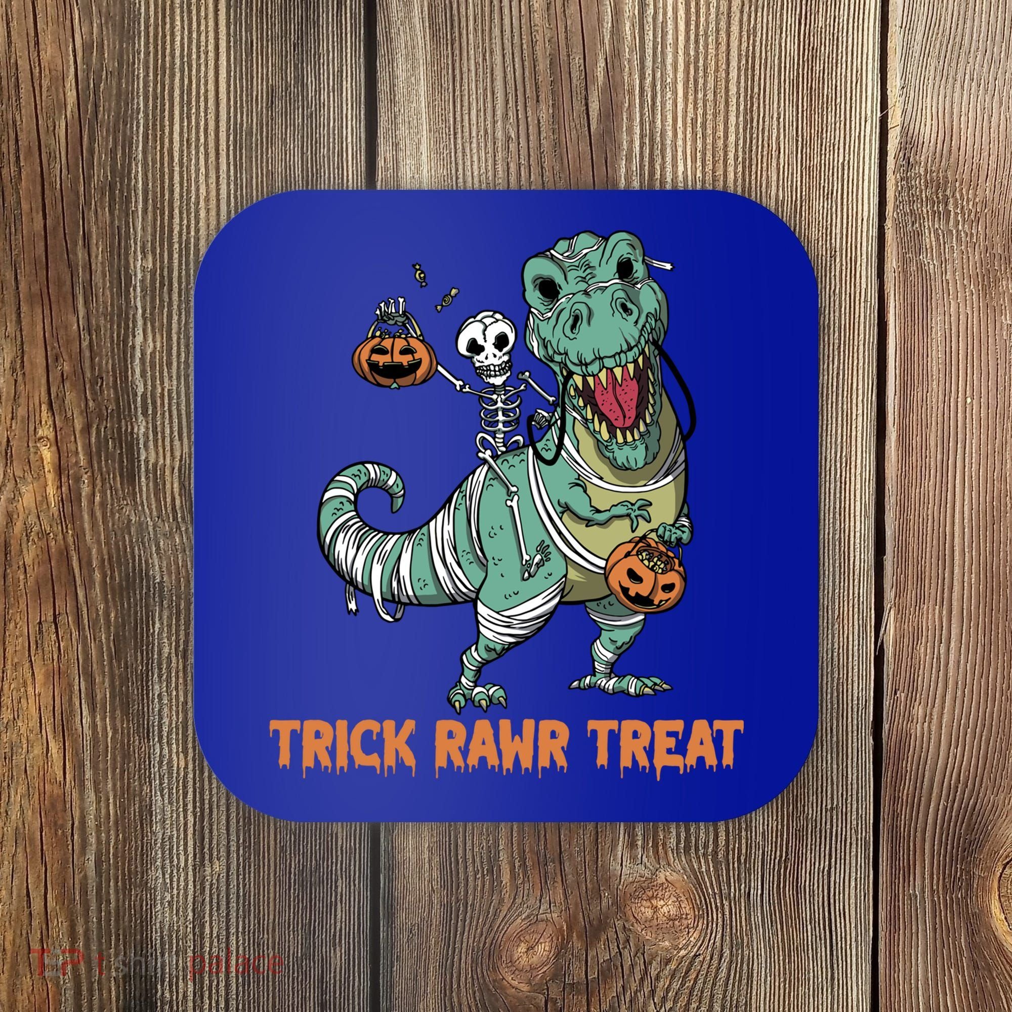 Halloween Trex Tgiftrex Trick Rawr Treat Funny Dinosaur Mummy Gift Coaster