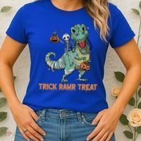Halloween Trex Tgiftrex Trick Rawr Treat Funny Dinosaur Mummy Gift Women's T-Shirt thumb 2