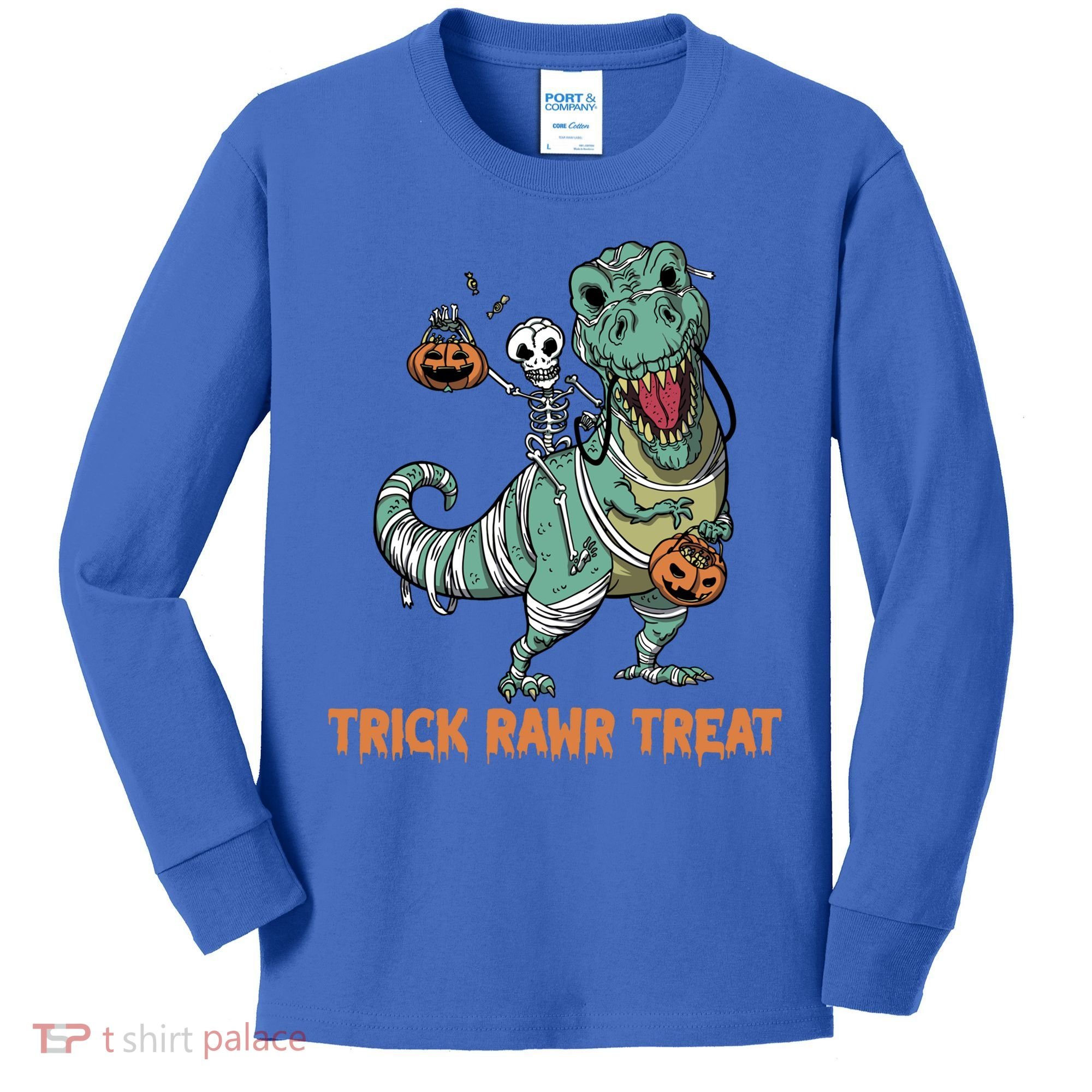 Halloween Trex Tgiftrex Trick Rawr Treat Funny Dinosaur Mummy Gift Kids Long Sleeve Shirt