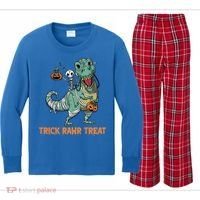 Halloween Trex Tgiftrex Trick Rawr Treat Funny Dinosaur Mummy Gift Kids Long Sleeve Plaid Pajama Set thumb 0