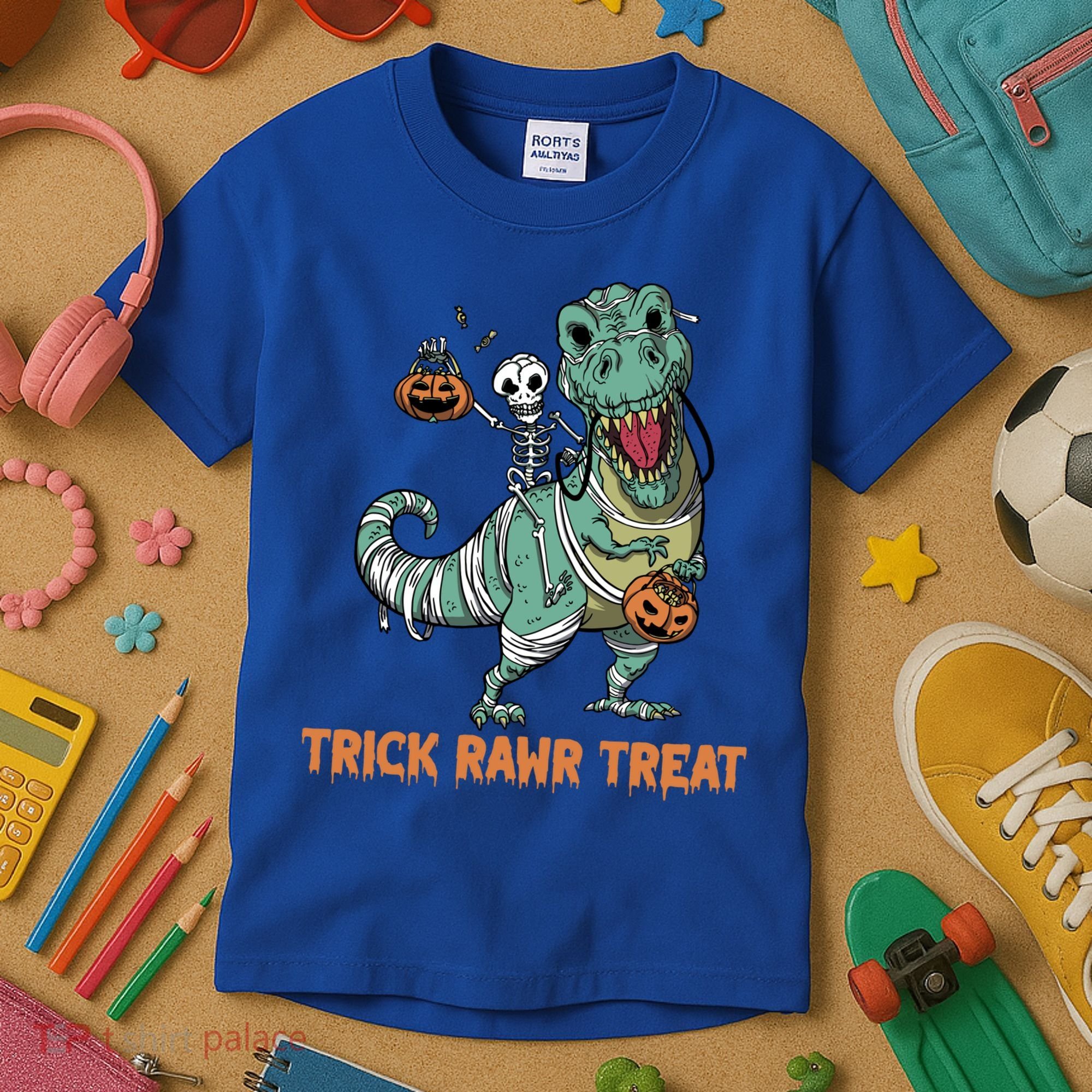 Halloween Trex Tgiftrex Trick Rawr Treat Funny Dinosaur Mummy Gift Kids T-Shirt