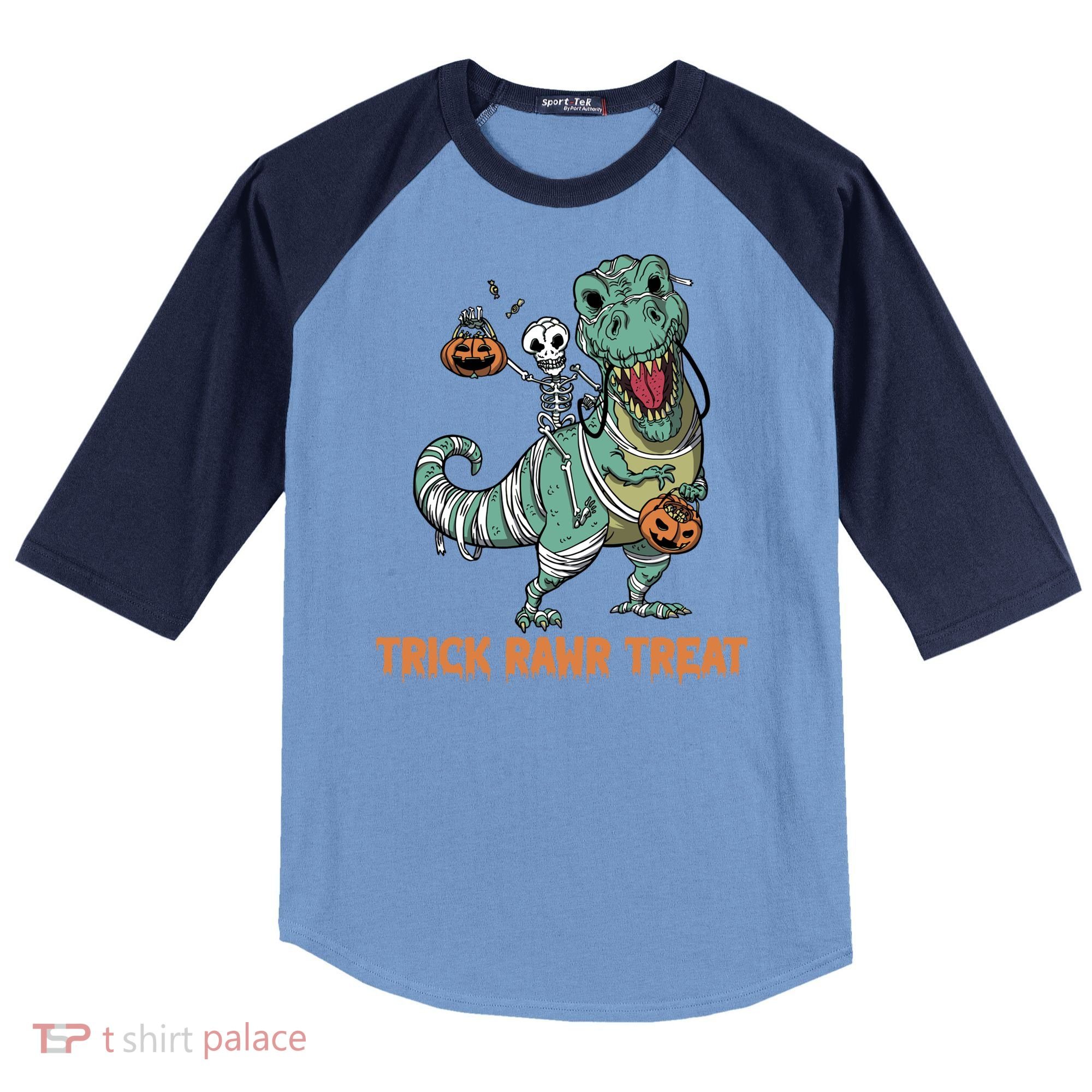 Halloween Trex Tgiftrex Trick Rawr Treat Funny Dinosaur Mummy Gift Raglan Baseball Sleeve Shirt