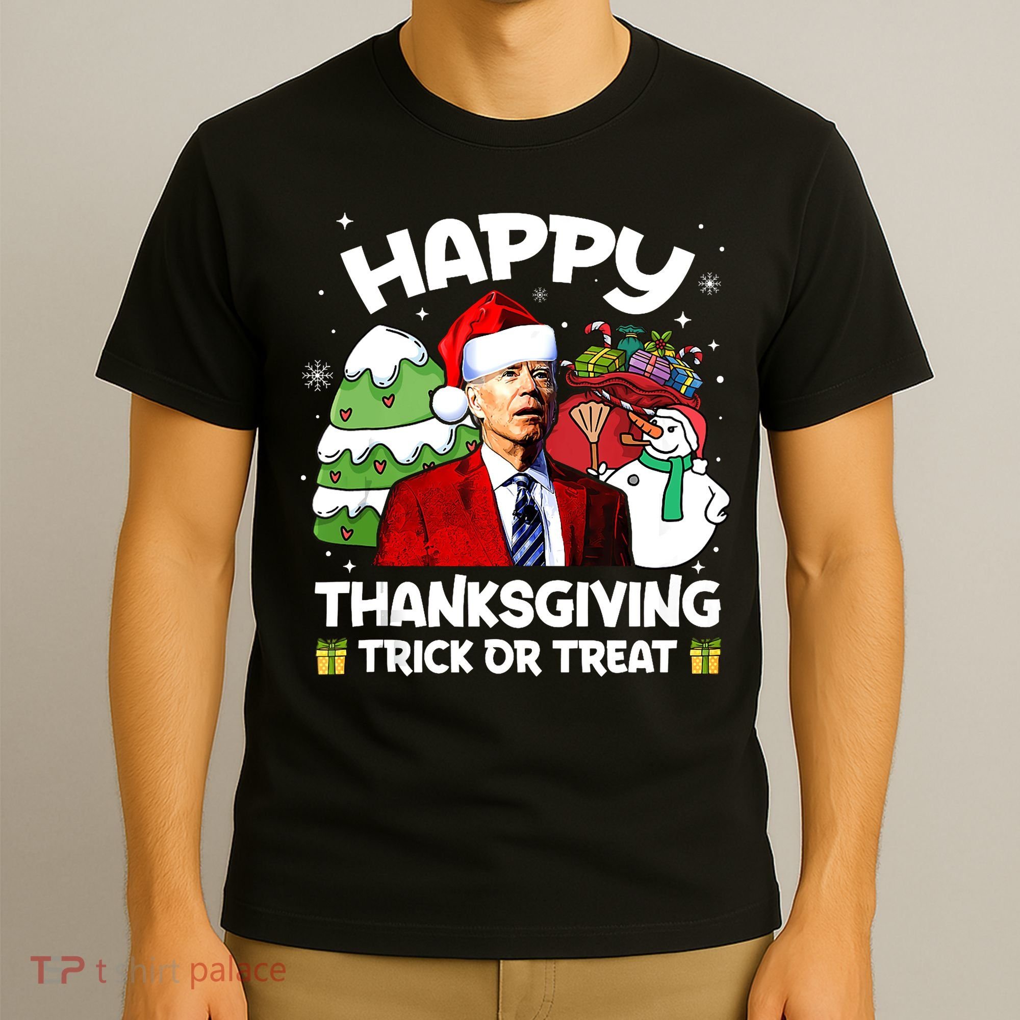 Happy Thanksgiving Trick Or Treat Joe Biden Santa Christmas T-Shirt