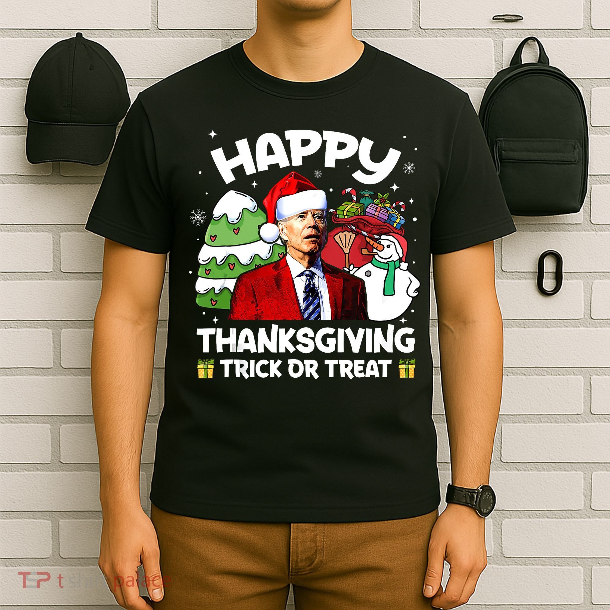 Happy Thanksgiving Trick Or Treat Joe Biden Santa Christmas T-Shirt