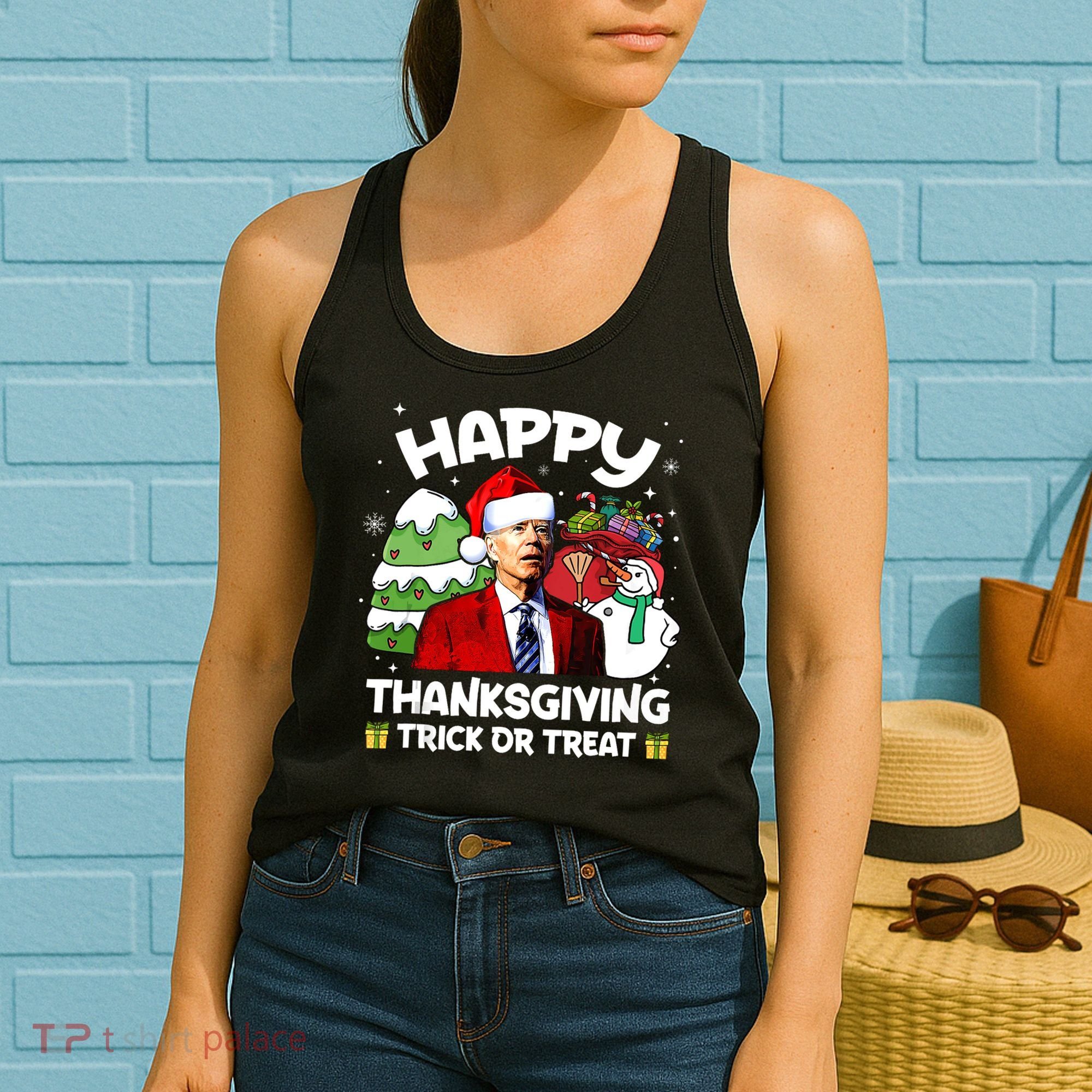 Happy Thanksgiving Trick Or Treat Joe Biden Santa Christmas Women's Tank Top