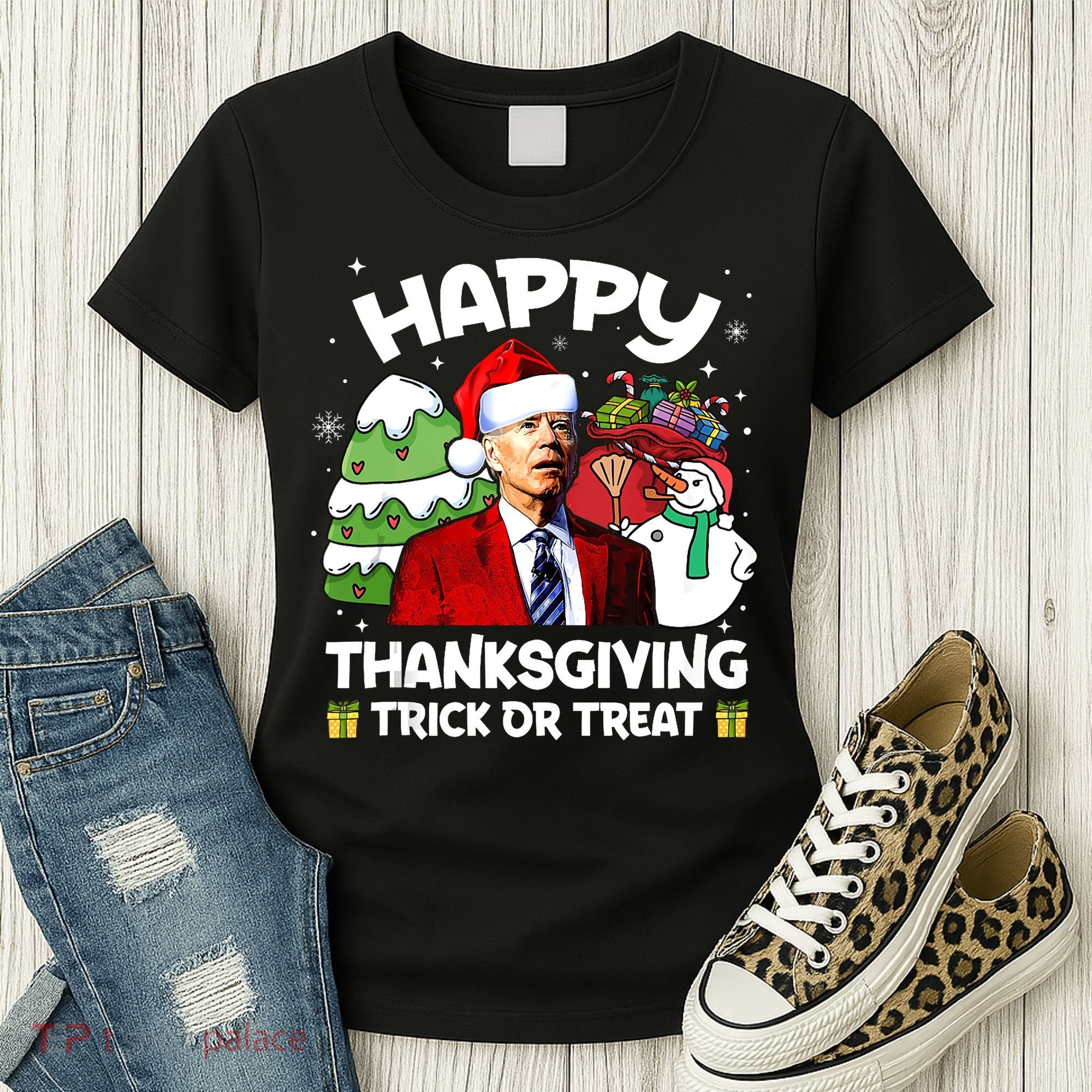 Happy Thanksgiving Trick Or Treat Joe Biden Santa Christmas Women's T-Shirt