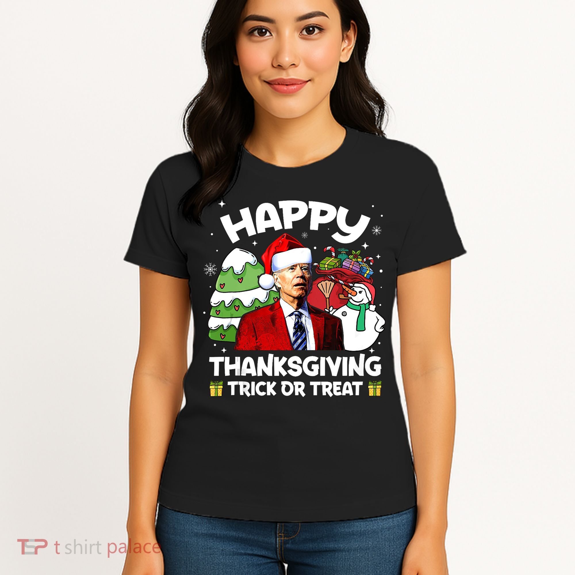Happy Thanksgiving Trick Or Treat Joe Biden Santa Christmas Women's T-Shirt