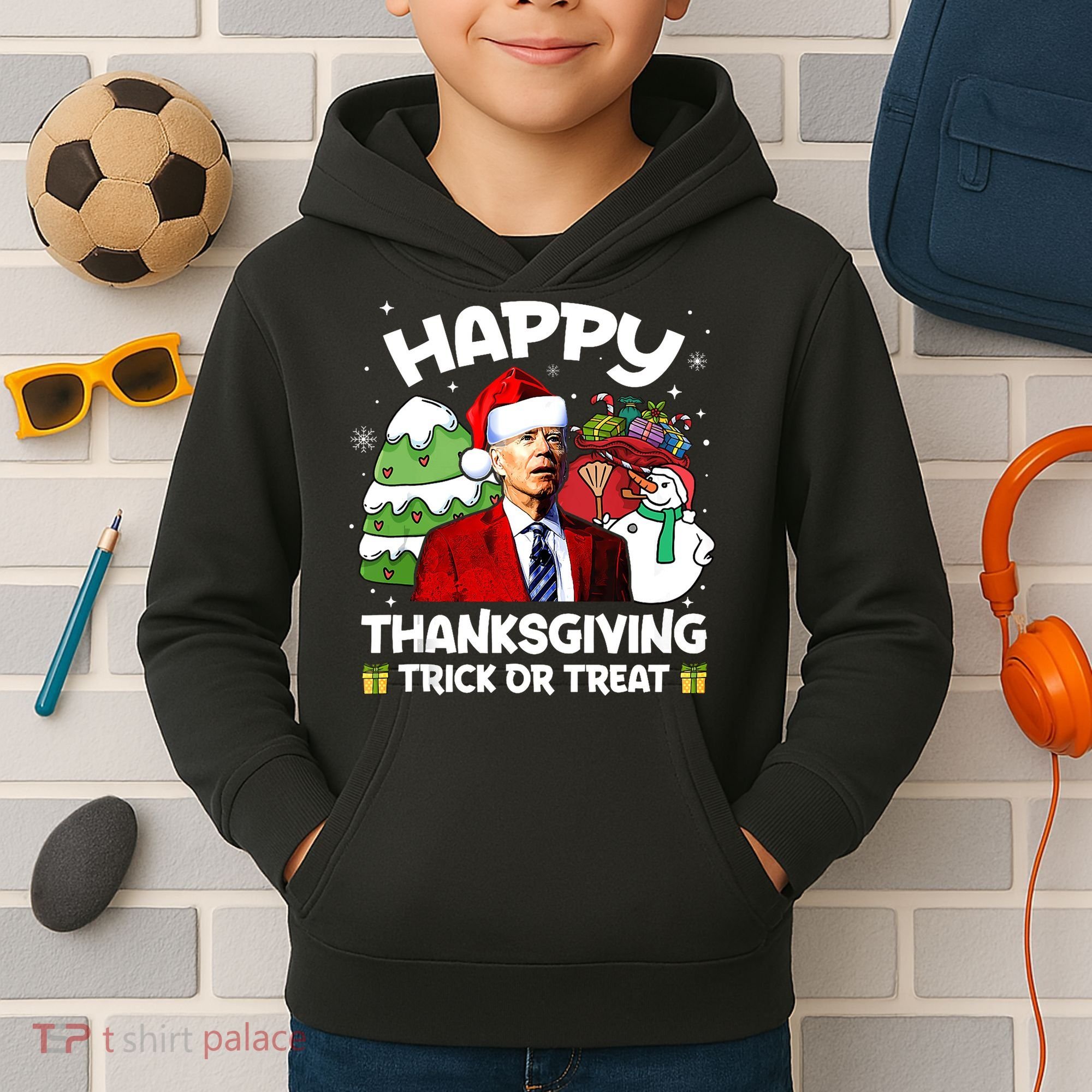 Happy Thanksgiving Trick Or Treat Joe Biden Santa Christmas Kids Hoodie