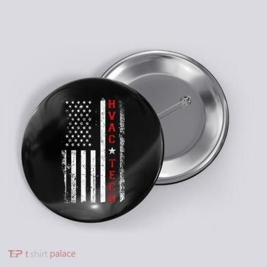 Hvac Technician Tech American Flag Vintage Hvac Technician Button