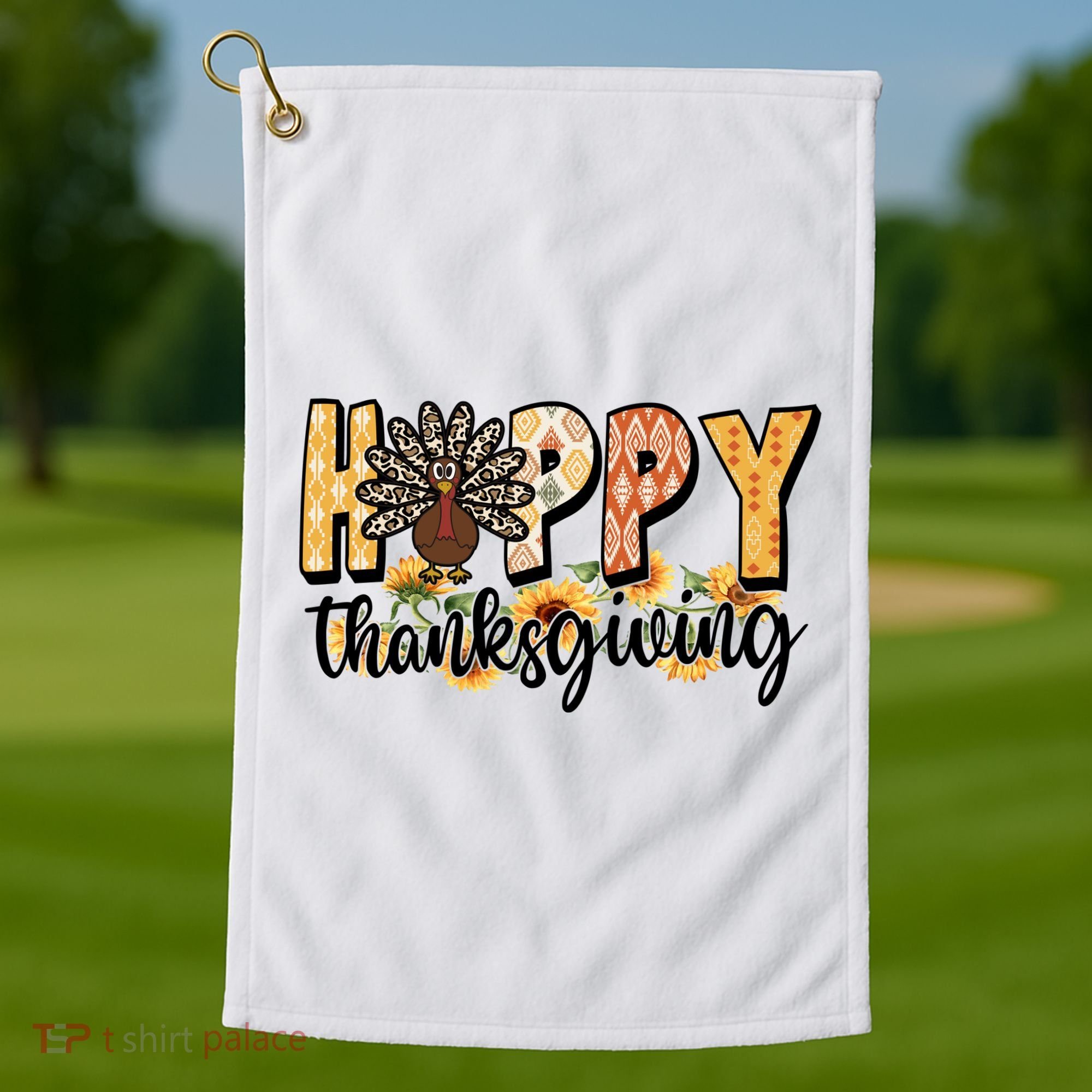 Happy Thanksgiving Turkey Cute Holiday Golf Towel