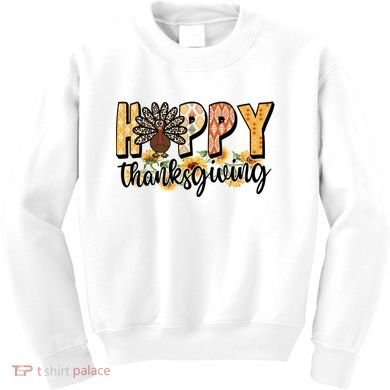 Happy Thanksgiving Turkey Cute Holiday Kids Sweatshirt