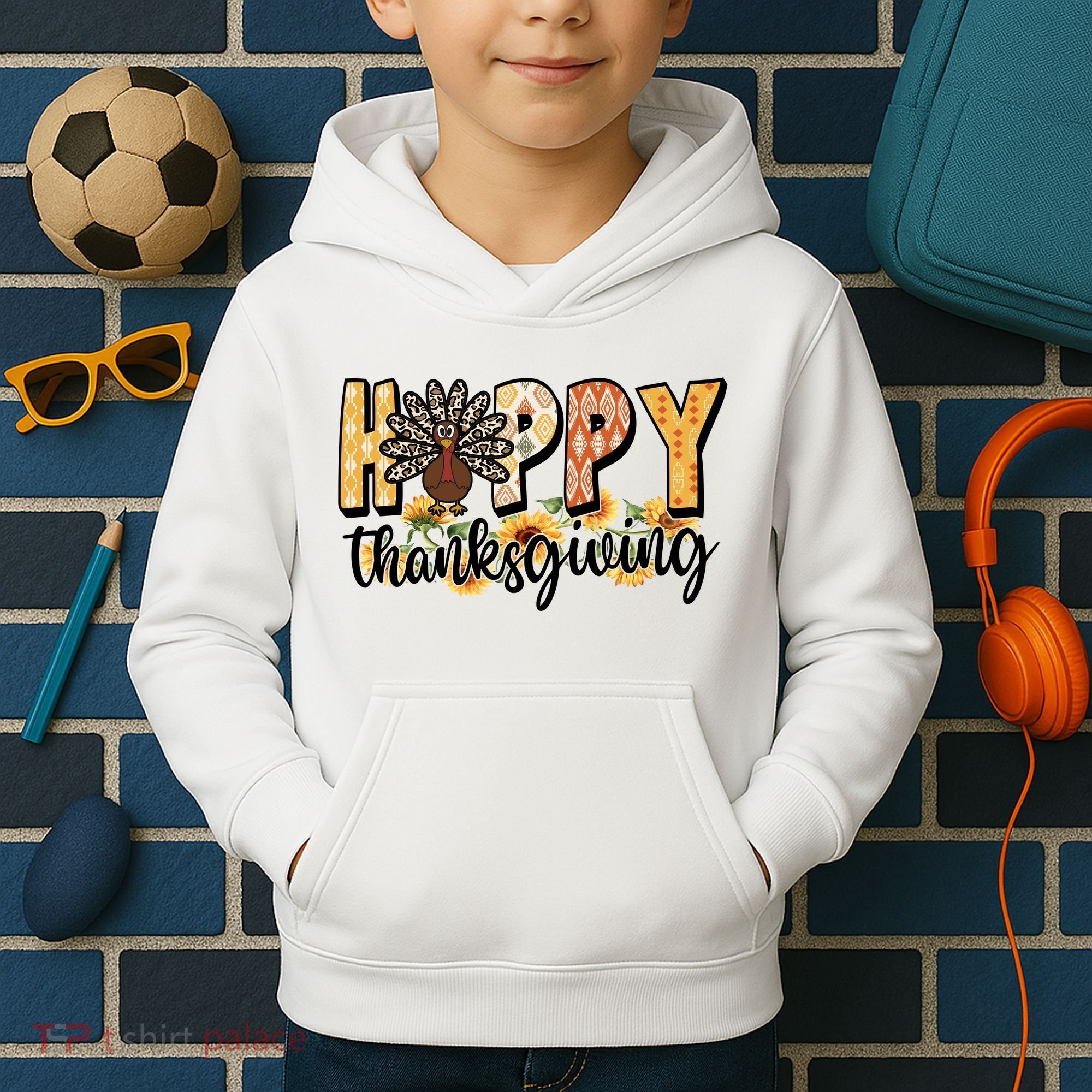 Happy Thanksgiving Turkey Cute Holiday Kids Hoodie