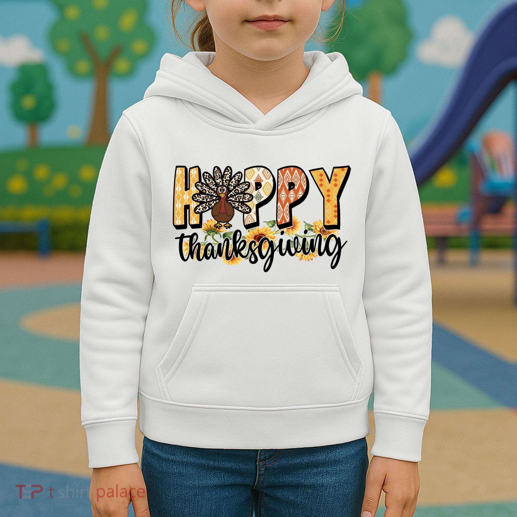 Happy Thanksgiving Turkey Cute Holiday Kids Hoodie