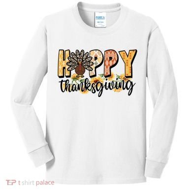 Happy Thanksgiving Turkey Cute Holiday Kids Long Sleeve Shirt