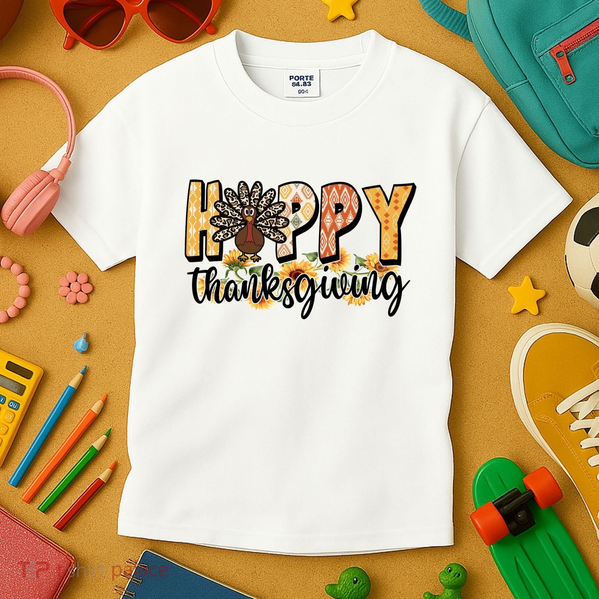 Happy Thanksgiving Turkey Cute Holiday Kids T-Shirt