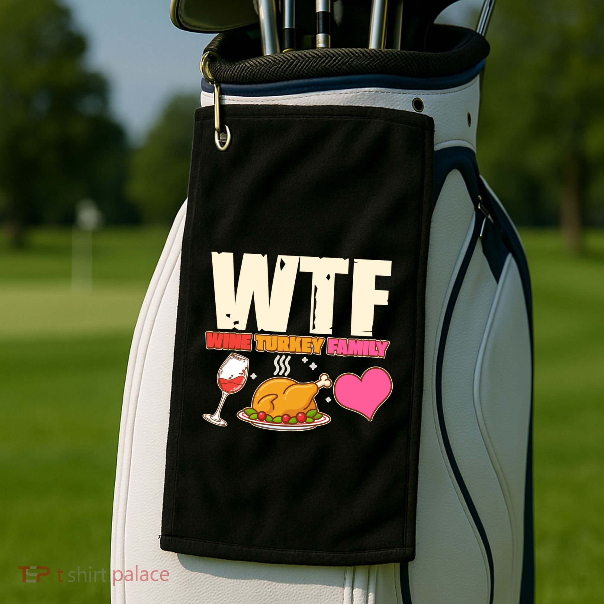 Holiday Time WTF Wine Turkey Family Golf Towel