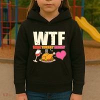 Holiday Time WTF Wine Turkey Family Kids Hoodie thumb 3