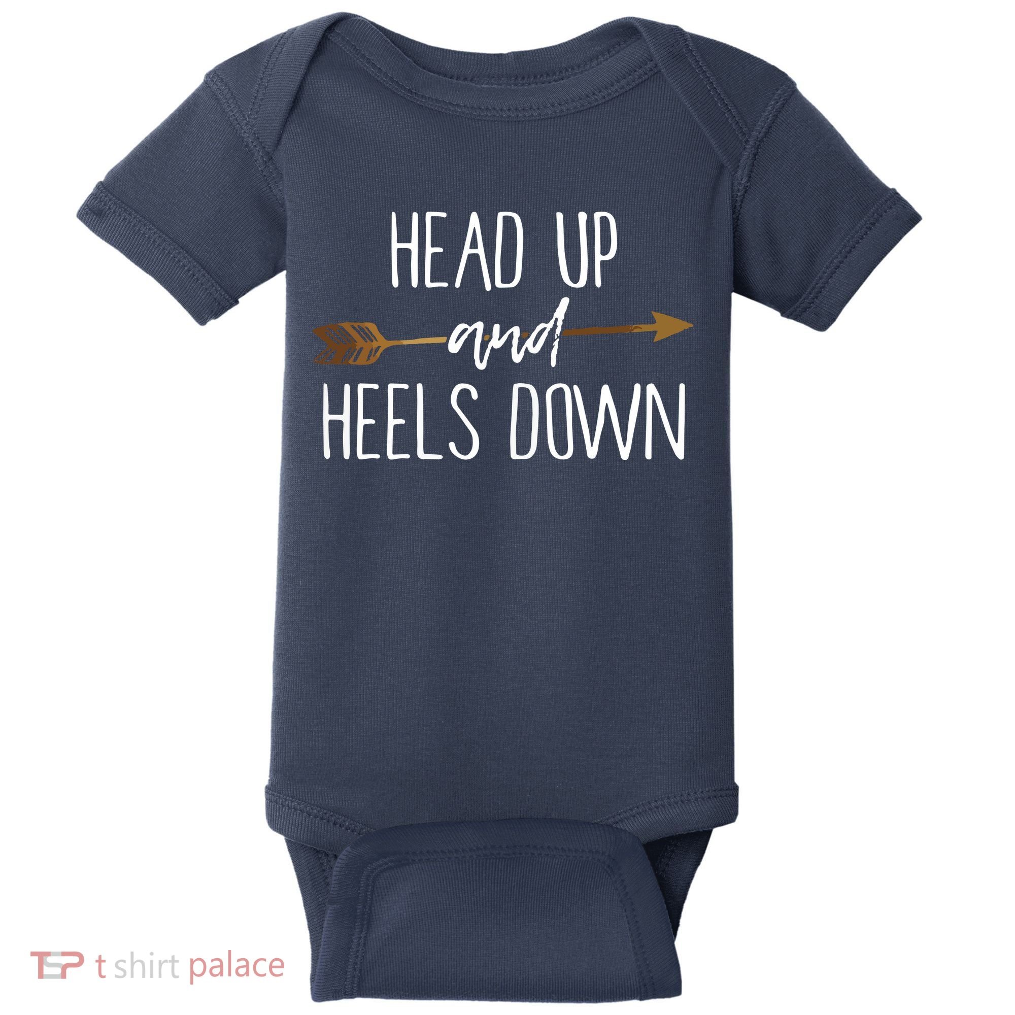 Head Up And Heels Down Shirts Horse Lovers Baby Bodysuit