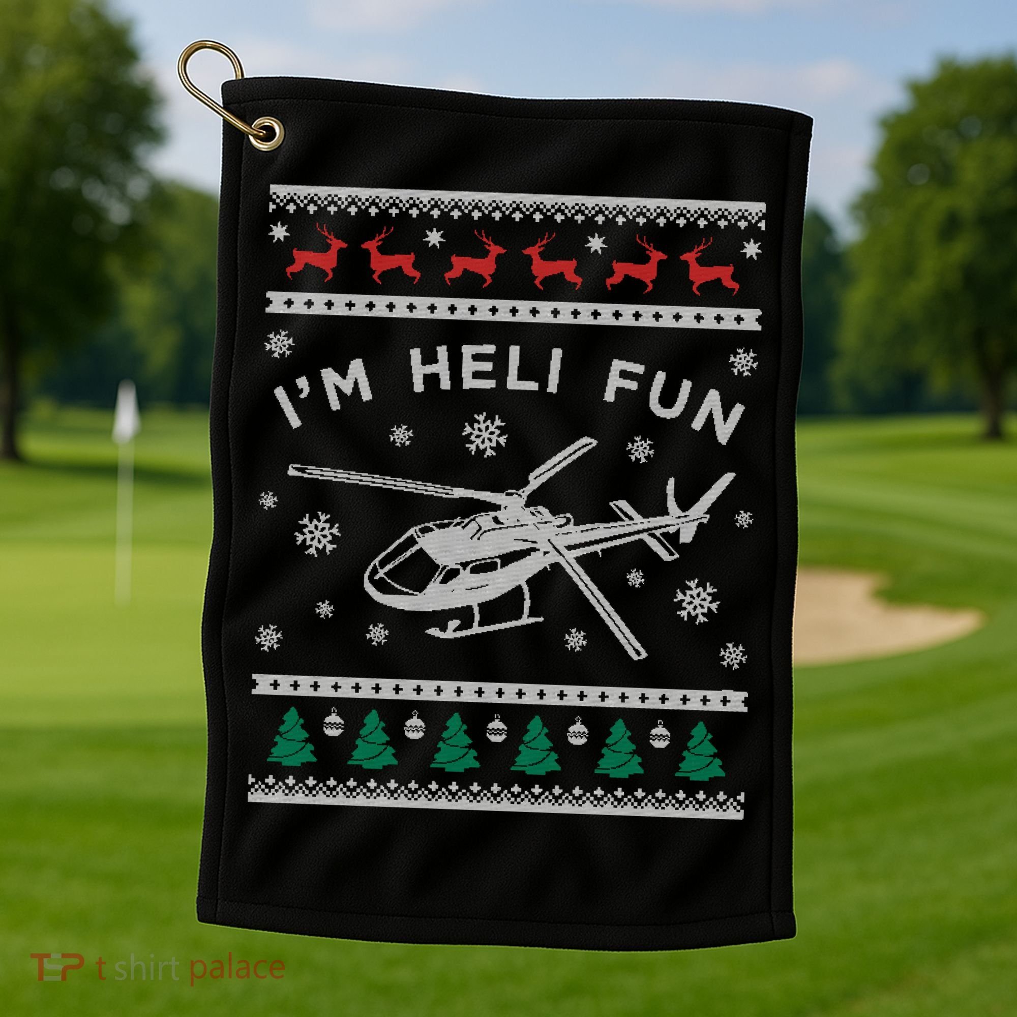 Helicopter Ugly Christmas Great Gift Fun Xmas Heli Gift Golf Towel